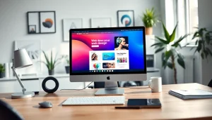 Crafting innovative web design edmonton in a modern workspace with creative elements.