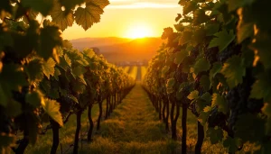 Experience the best california wineries amid lush vineyards and a serene sunset backdrop.