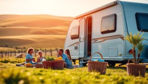 Experience the comfort and style of Hugh Daly Caravans in a beautiful outdoor setting.