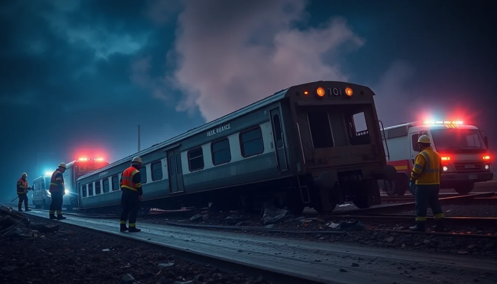 The aftermath of a spain train crash, showing responders addressing the scene of a derailed train.