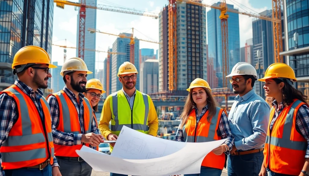 Construction membership association professionals engaged in a major project collaboration.