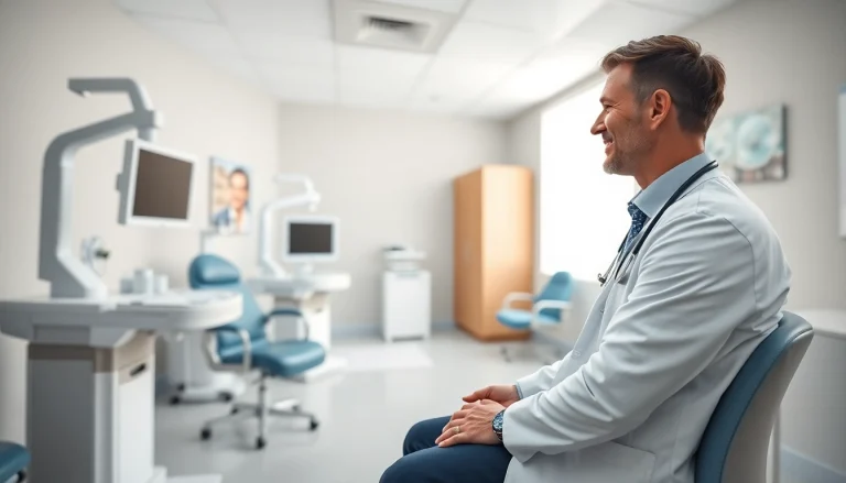 専門的な泌尿器科クリニックの環境で、患者を安心させる医師に焦点を当てた包茎クリニックの口コミ・評判