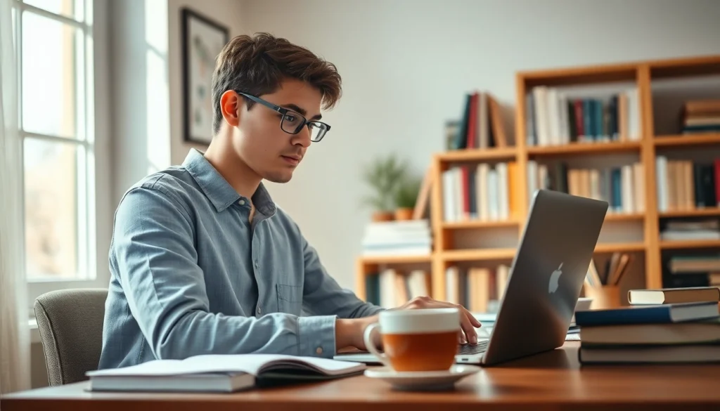 Engaged student utilizing online exam assistance for effective study preparation.