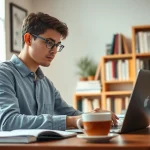 Engaged student utilizing online exam assistance for effective study preparation.