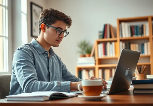 Engaged student utilizing online exam assistance for effective study preparation.