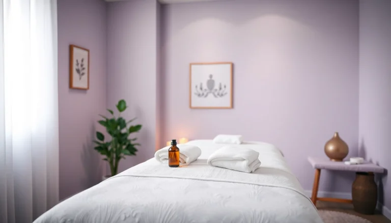 편안한 분위기와 진정된 색상으로 강조된 이완 마사지 치료실, 마사지 경험을 강조합니다.