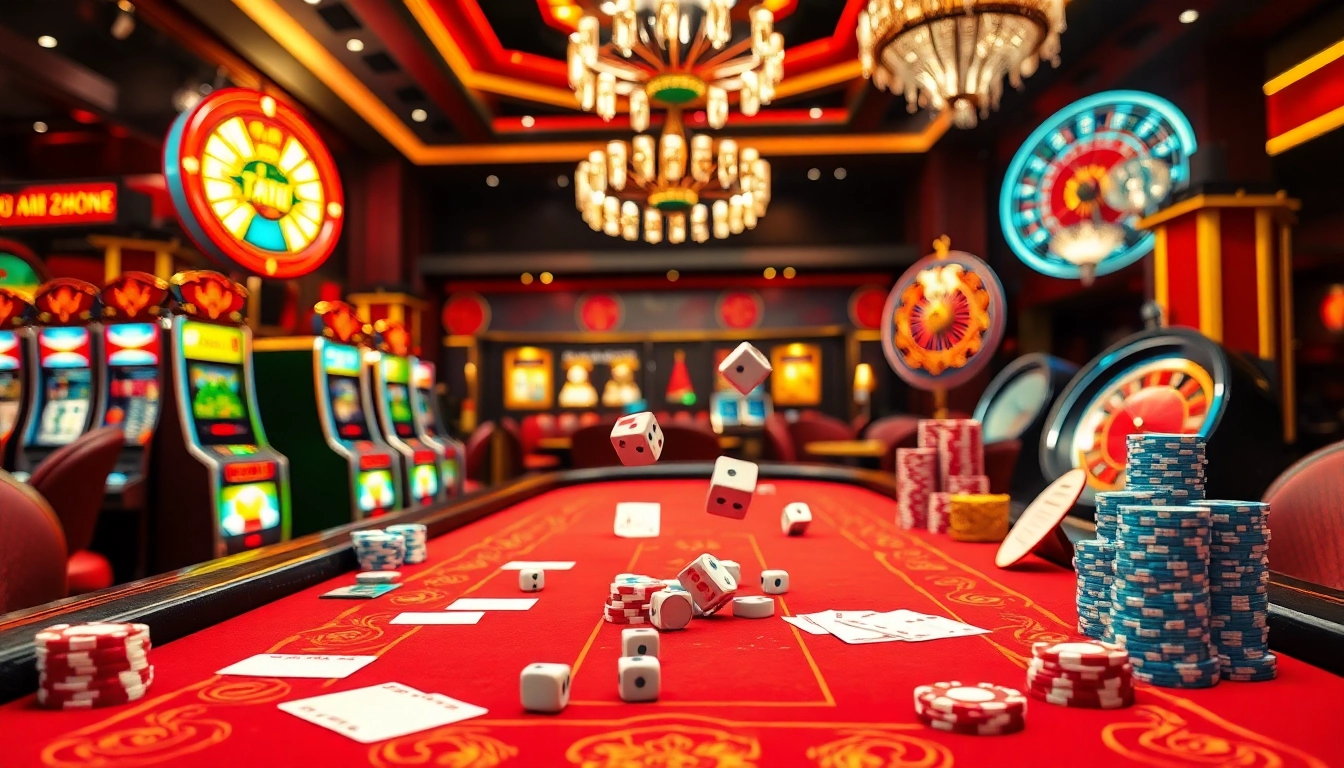 Tài Xỉu MD5 APK gameplay with colorful dice and betting on a luxurious casino table.