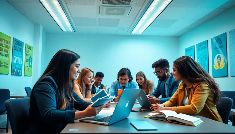 Students collaborating in a modern classroom to explore options to get certified.