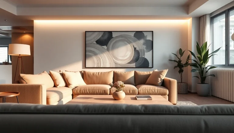 Inbouwspots verlichten een moderne woonkamer met elegant design en sfeervolle uitstraling.