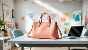 레플리카 가방을 특별하게 보여주는 현대적인 디자이너 작업 공간의 이미지