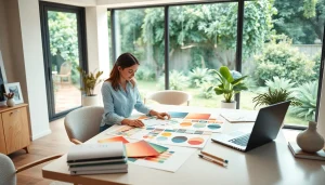 projektant wnętrz online tworzy inspirujące moodboardy w stylowym biurze