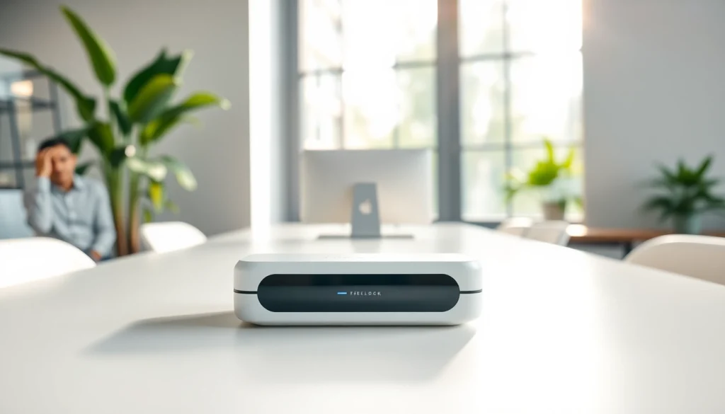 Freelock Produkt im modernen Arbeitsplatz präsentiert, mit einem ansprechenden Design und einladender Atmosphäre.