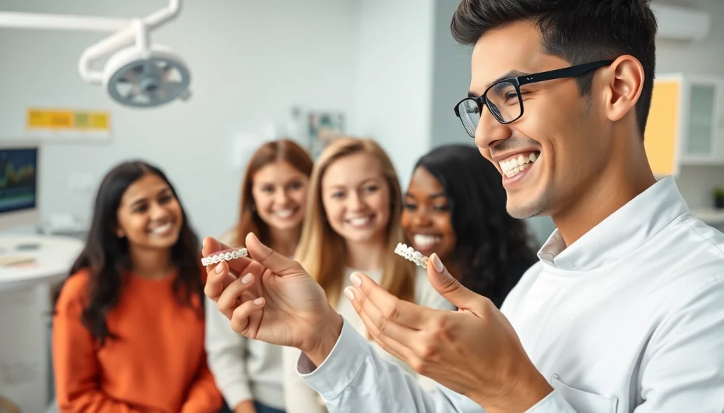Engaging scene of a Teenage orthodontist Hawthorn interacting with teens in a vibrant clinic.