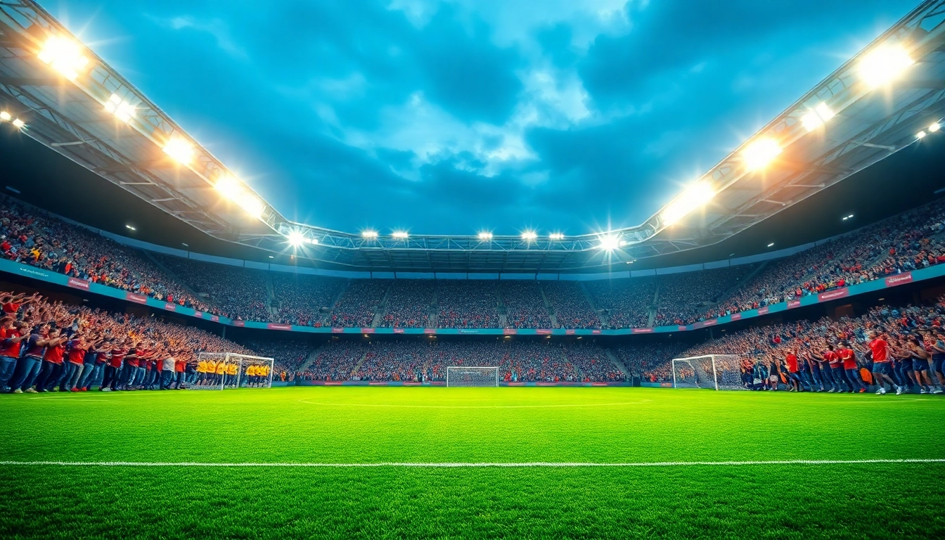 Streaming bolakami apk di stadion dengan penonton yang bersemangat dan suasana yang meriah.