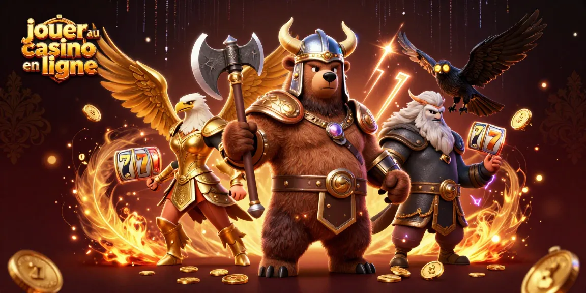 Jouer au casino en ligne avec un ours Viking et un aigle Valkyrie dans une scène dynamique de casino