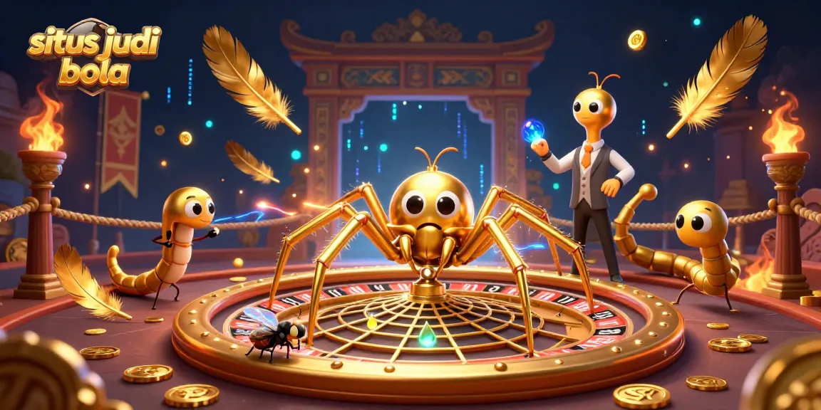 Experience situs judi bola excitement with a spider making bets in a roulette wheel web.
