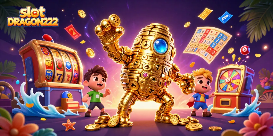 Experience thrilling wins with slot DRAGON222 and captivating graphics in this vibrant casino illustration.