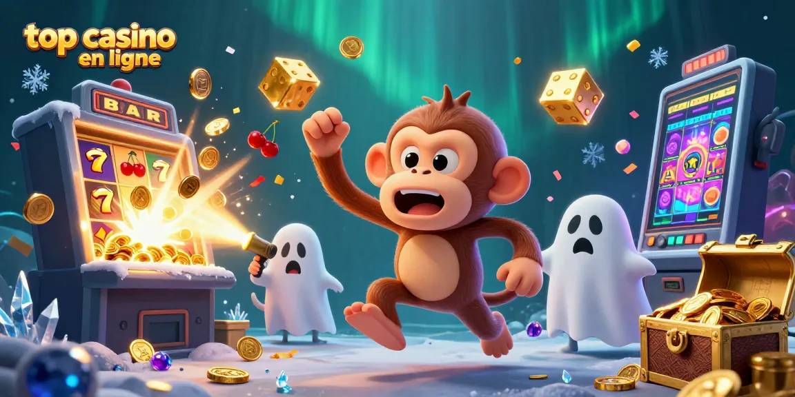 Profitez de jeux captivants dans le top casino en ligne, où un singe poltergeist s'amuse avec des pièces et des dés.