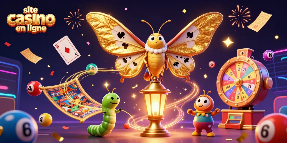 Jouez sur un site casino en ligne captivant avec une illustration colorée pleine d'éléments de jeu en direct.