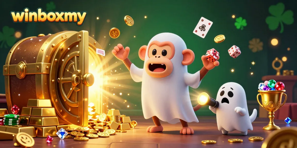 Experience the excitement of winboxmy as the ghost-hunter puppy tracks a mischievous poltergeist monkey juggling golden casino treasures.