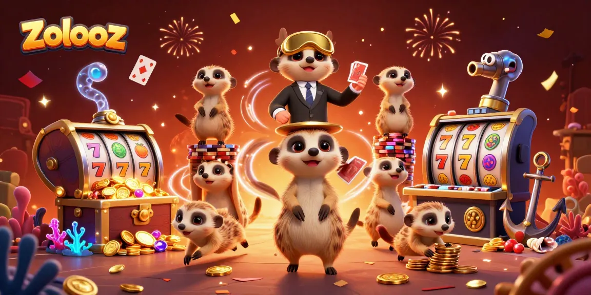 Zolooz showcases meerkats managing dynamic slots in a vibrant casino scene filled with excitement.