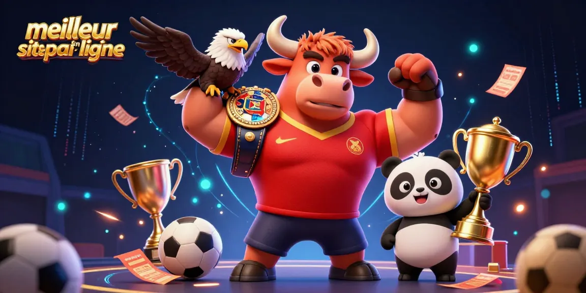 Découvrez le meilleur site de paris en ligne avec le taureau triomphant, l'aigle menaçant et le panda joyeux lors d'une victoire sportive.